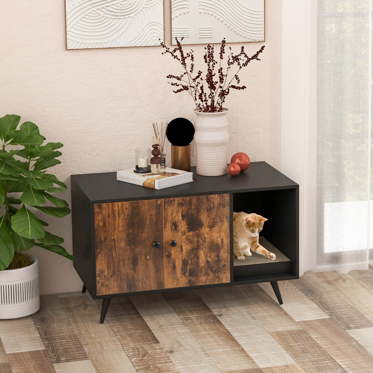 NNECW Modern Hidden Cat Litter Box Furniture for Indoor Cats-0