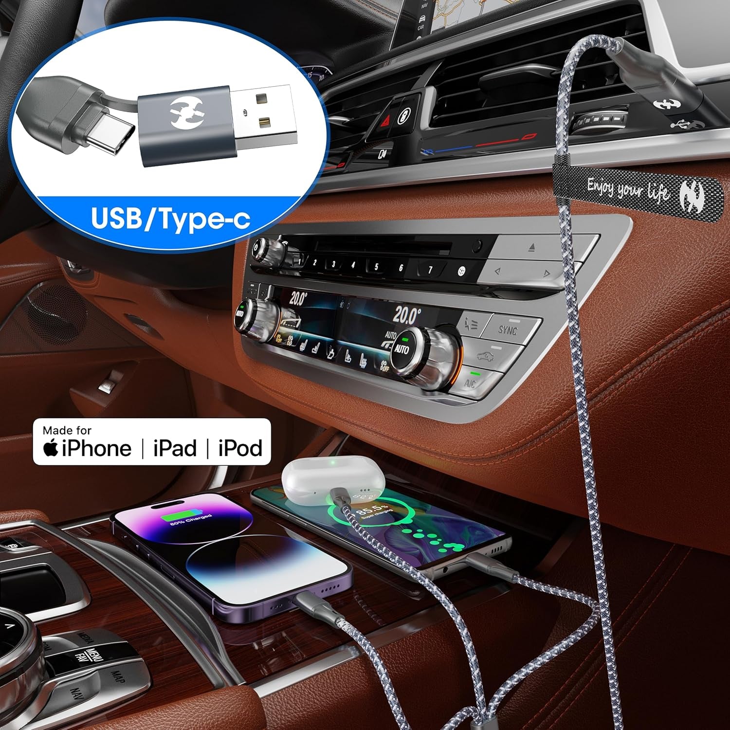 Multi Charging Cable (4Ft 3Pack), 3 in 1 Charging Cable Nylon Braided Cord USB A/C Port Multiple Iphone Charger Cable with Type C Micro Lightning USB for Apple Iphone Android Phone