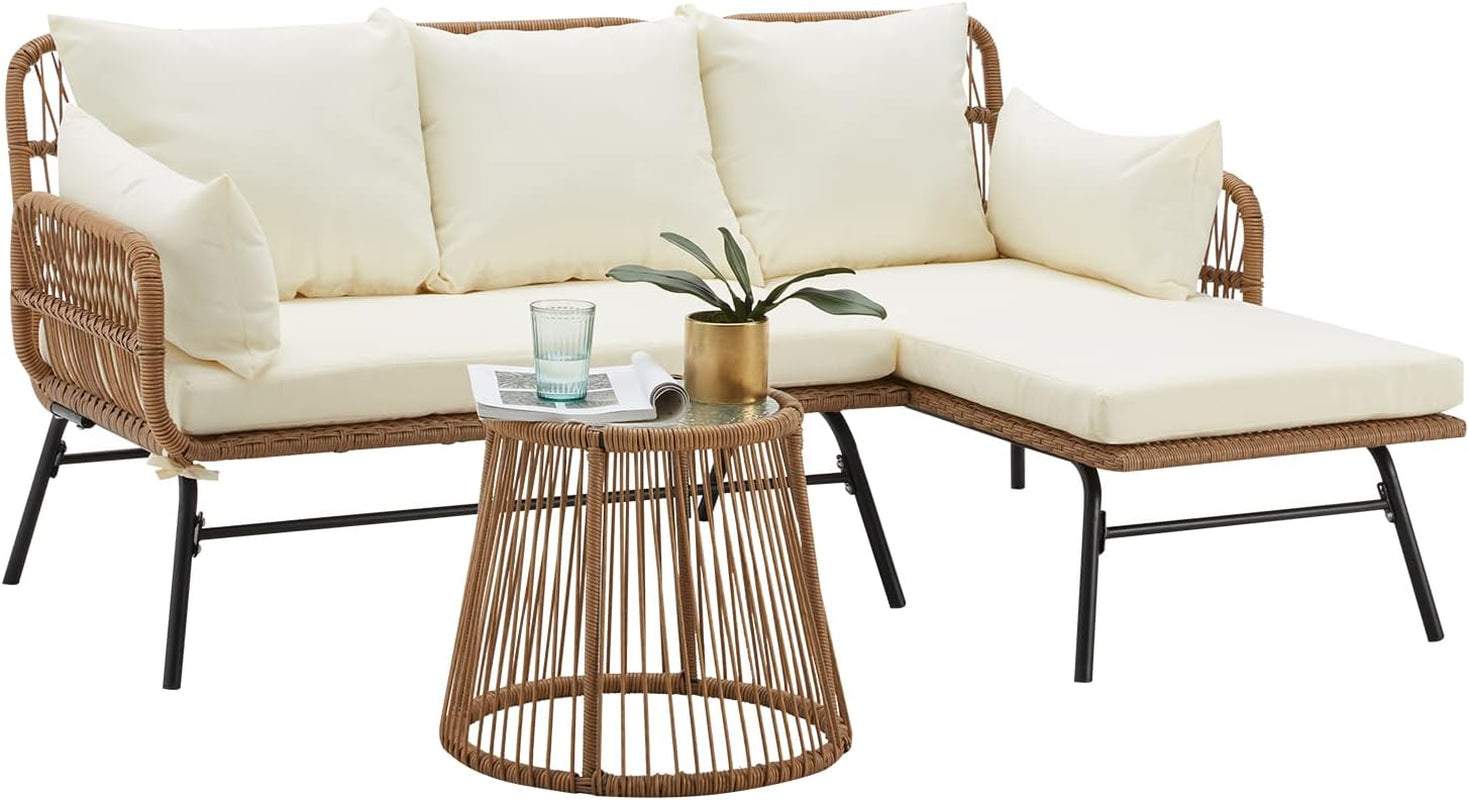 L Shaped Patio Furniture Set with Thick Cushions-0