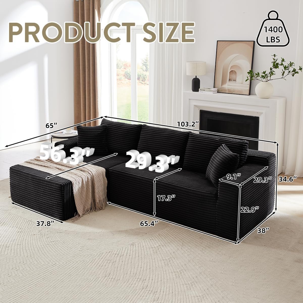 104 Inch L Shape Modular Sectional Couch with Chaise-1