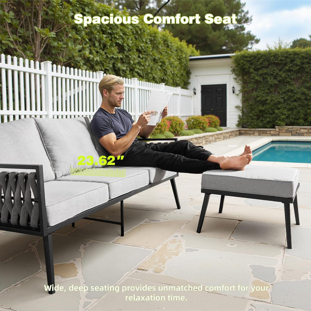 Outdoor Patio Furniture Set with Swivel Chair and Table-3