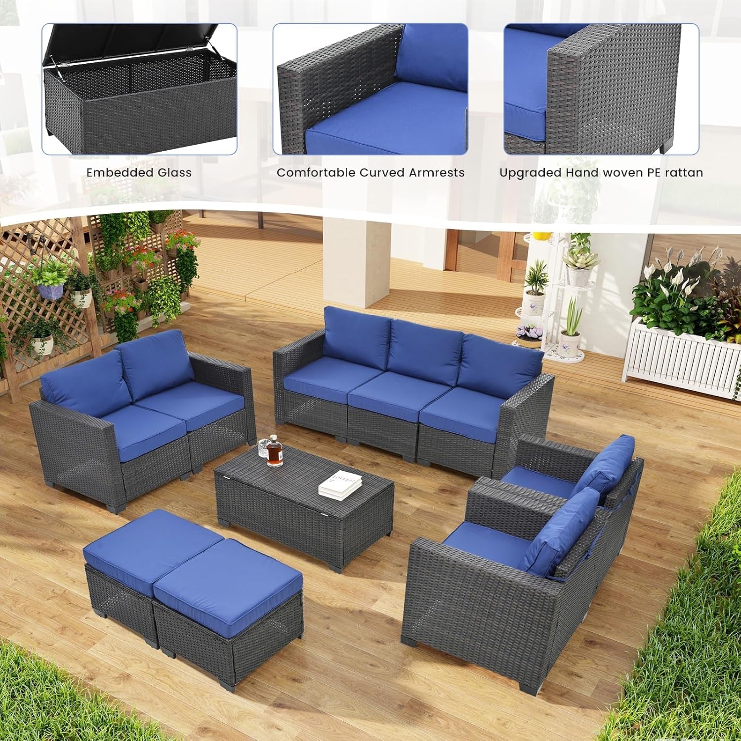 Outdoor Patio Furniture Set with Cushions and Storage-2