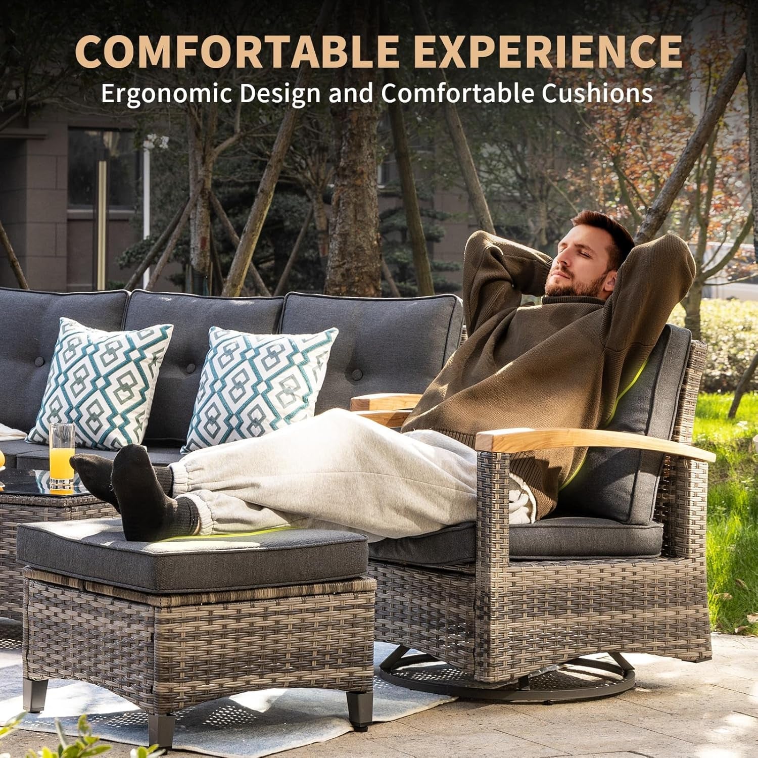Outdoor Rattan Patio Furniture Set with Swivel Rockers-1