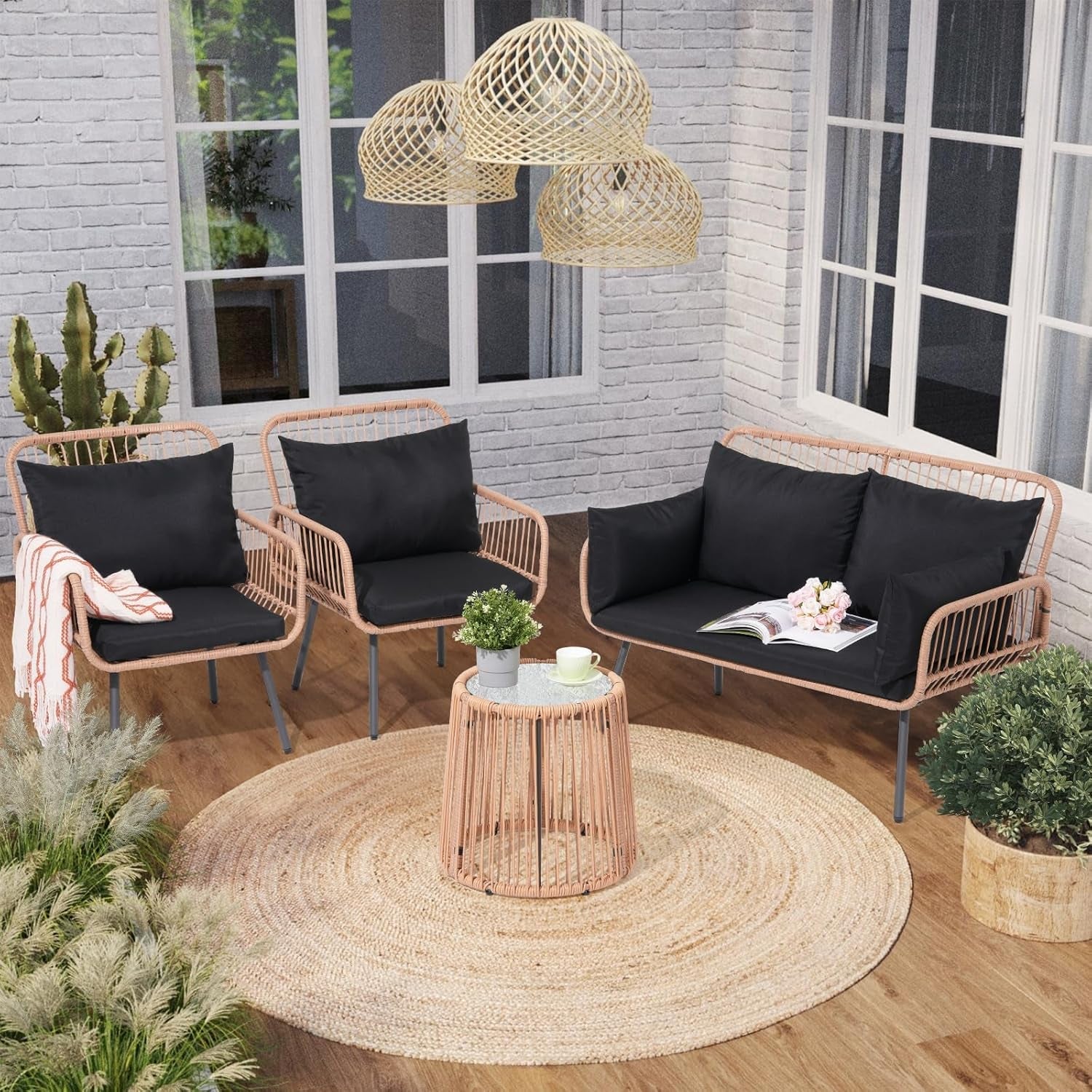 Stylish Four Piece Outdoor Wicker Patio Furniture Set-4