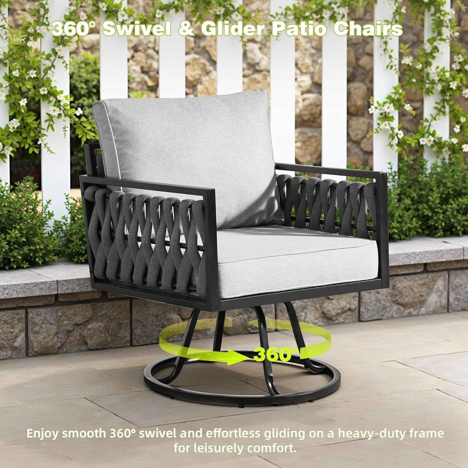 Outdoor Patio Furniture Set with Swivel Chair and Table-1