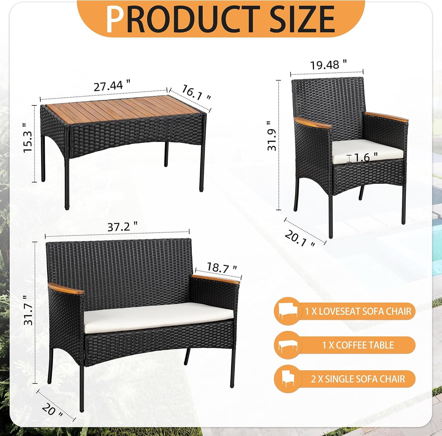 Outdoor Wicker Patio Furniture Set with Cushions-2