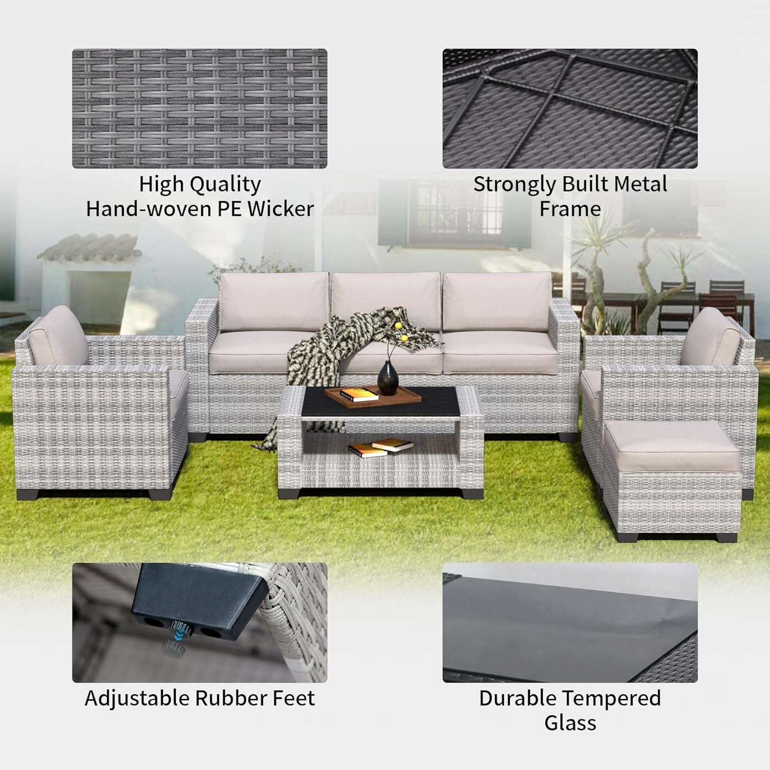 Durable Seven Piece Outdoor Sectional Patio Furniture Set-3