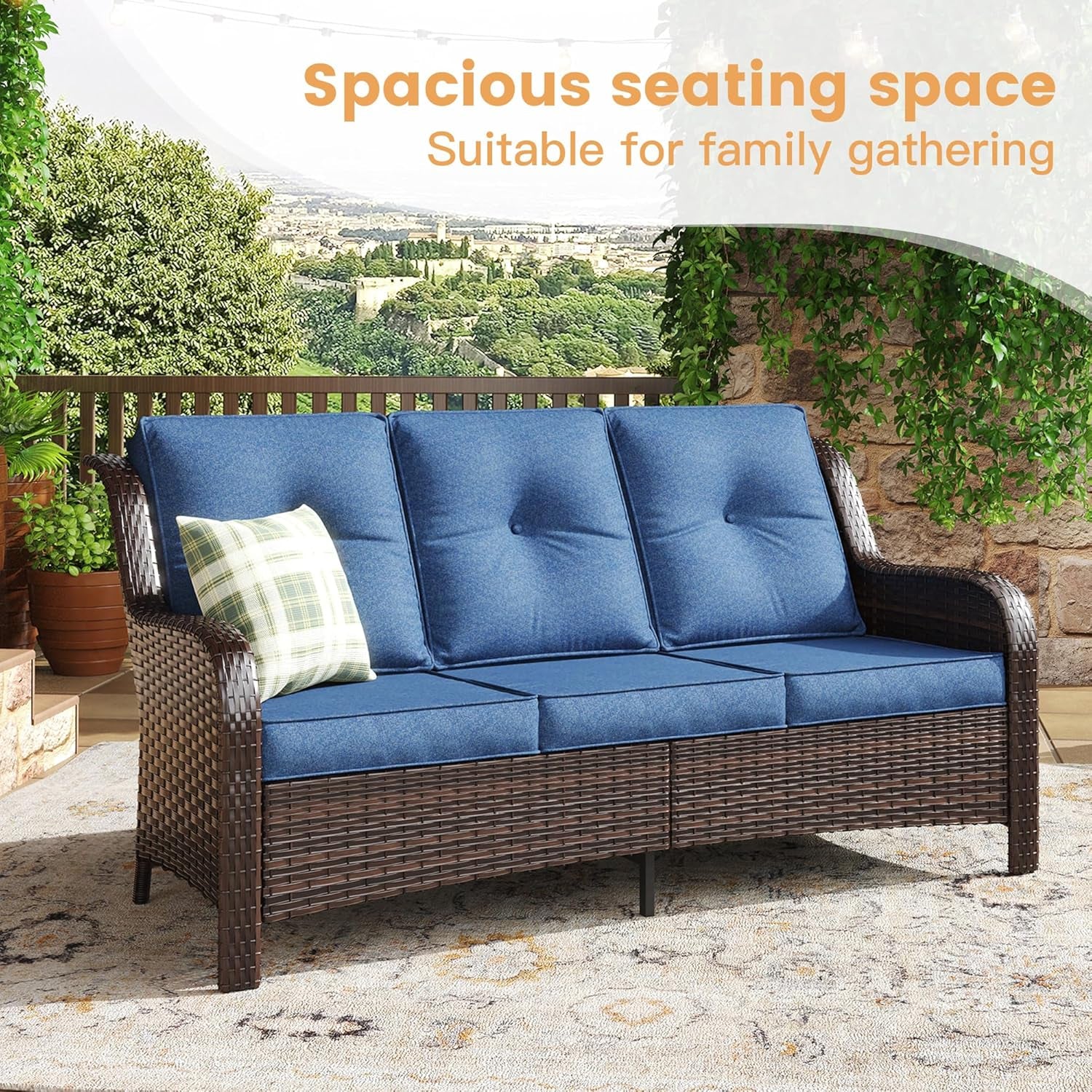 Nine Piece Outdoor Patio Furniture Wicker Conversation Set-2