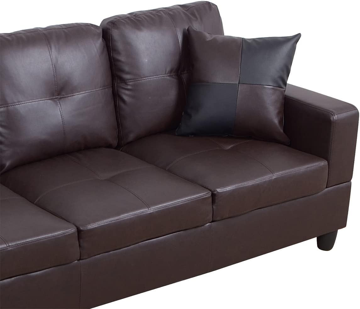 Brown Leather Sectional Couch for Living Room Set,Sectional Sofa L Shape Couch with Storage Ottoman/Brown Faux Leather/Facing Left Chaise-3