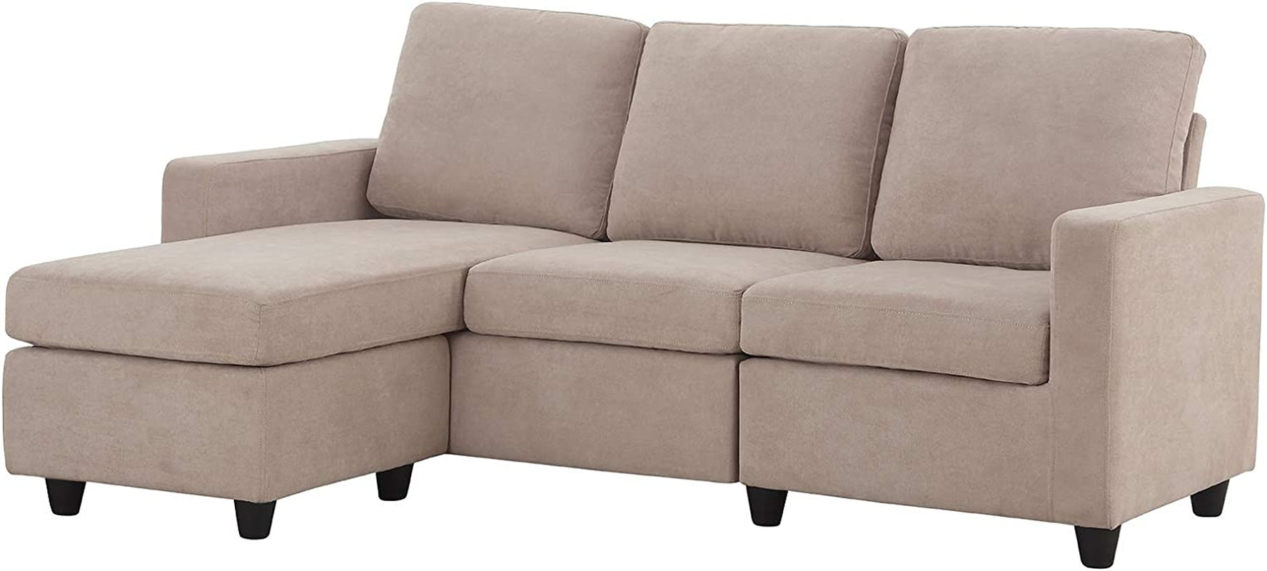 Dark Beige Linen L-Shaped Sectional, Reversible Couch-1
