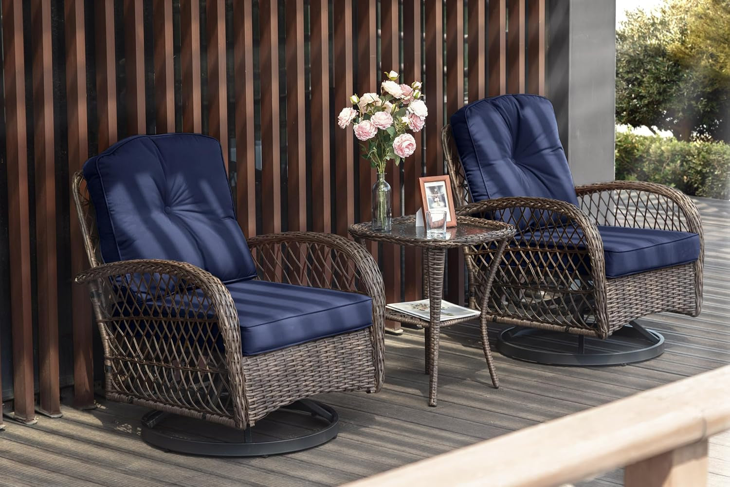 Outdoor Wicker Swivel Glider Rocker Patio Furniture Set-0