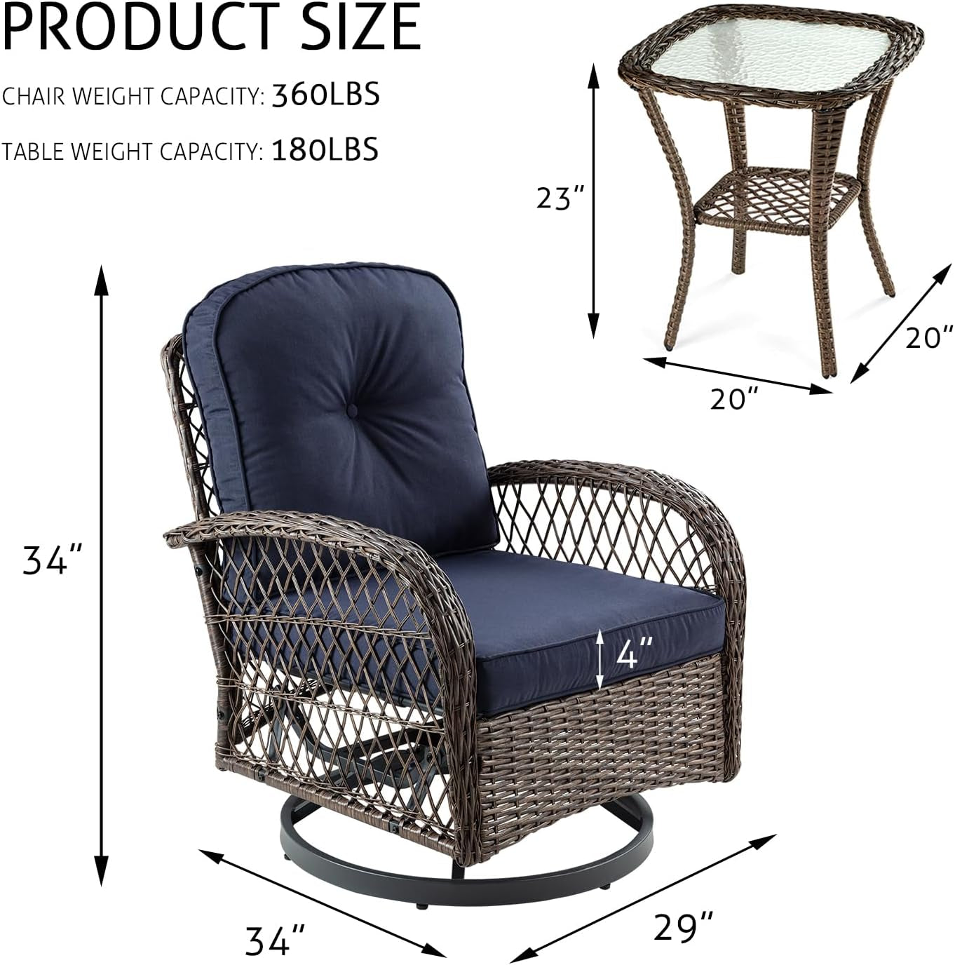 Outdoor Wicker Swivel Glider Rocker Patio Furniture Set-1