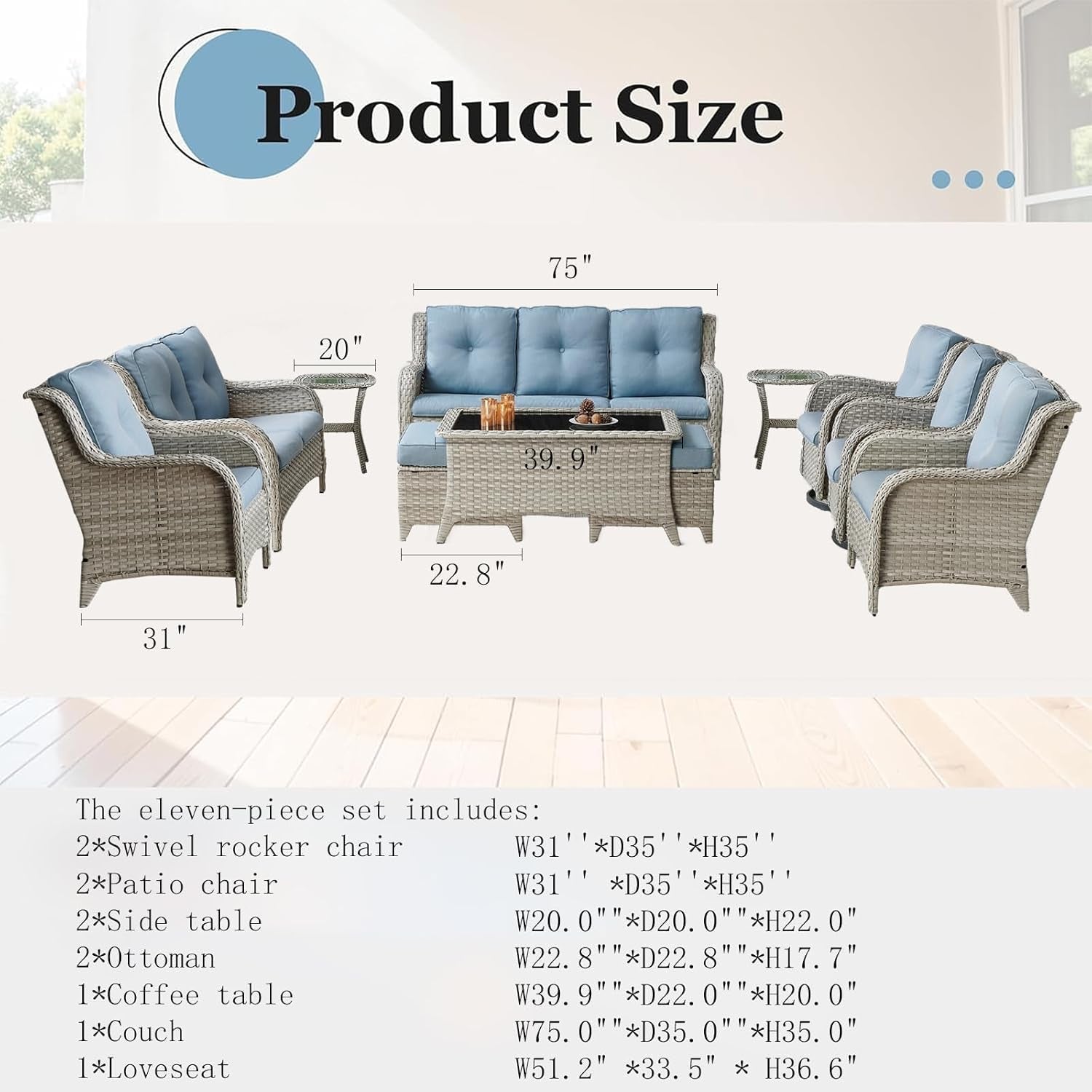 Comfortable 11 Piece Outdoor Furniture Set with Swivel Rockers-1