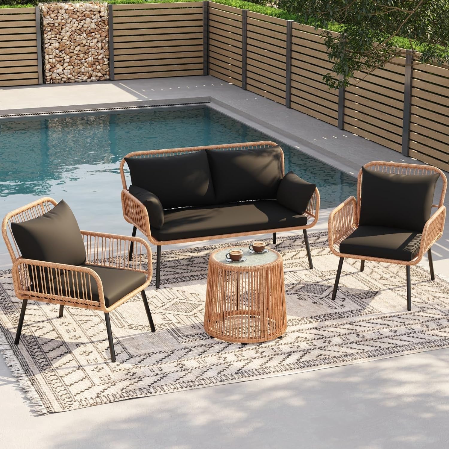 Stylish Four Piece Outdoor Wicker Patio Furniture Set-0