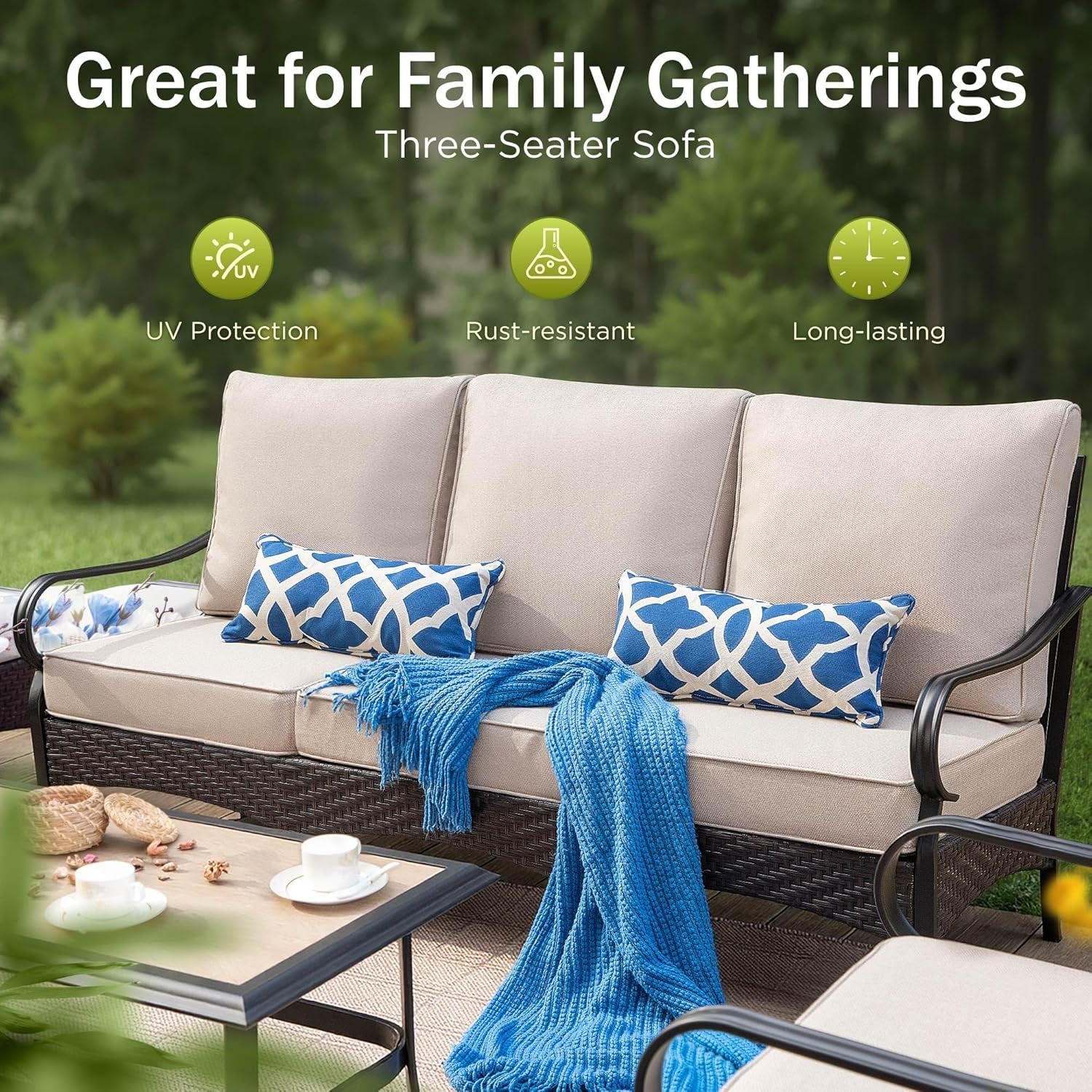 Modern Outdoor Patio Furniture Set with Thick Cushions-4