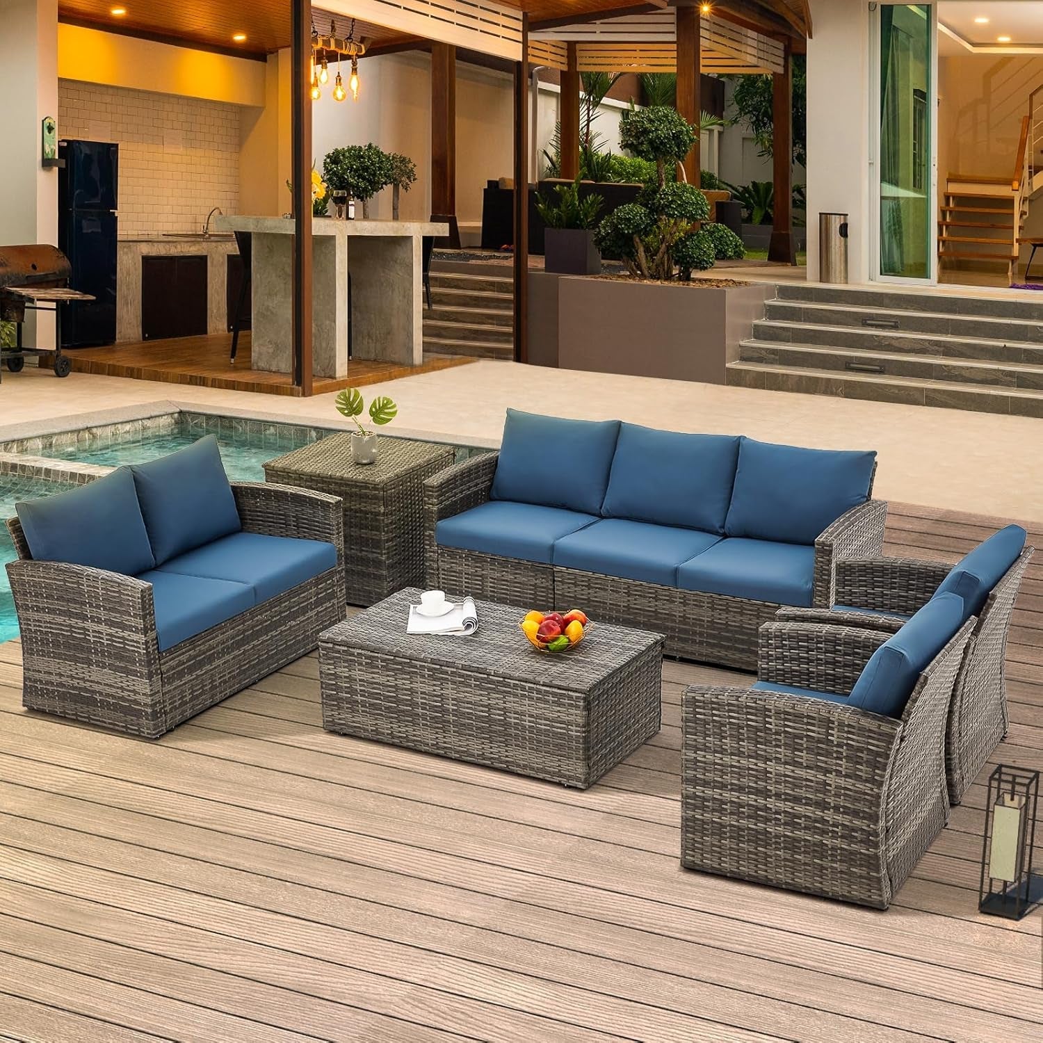 Seven Piece Outdoor Patio Furniture Set with Storage-0