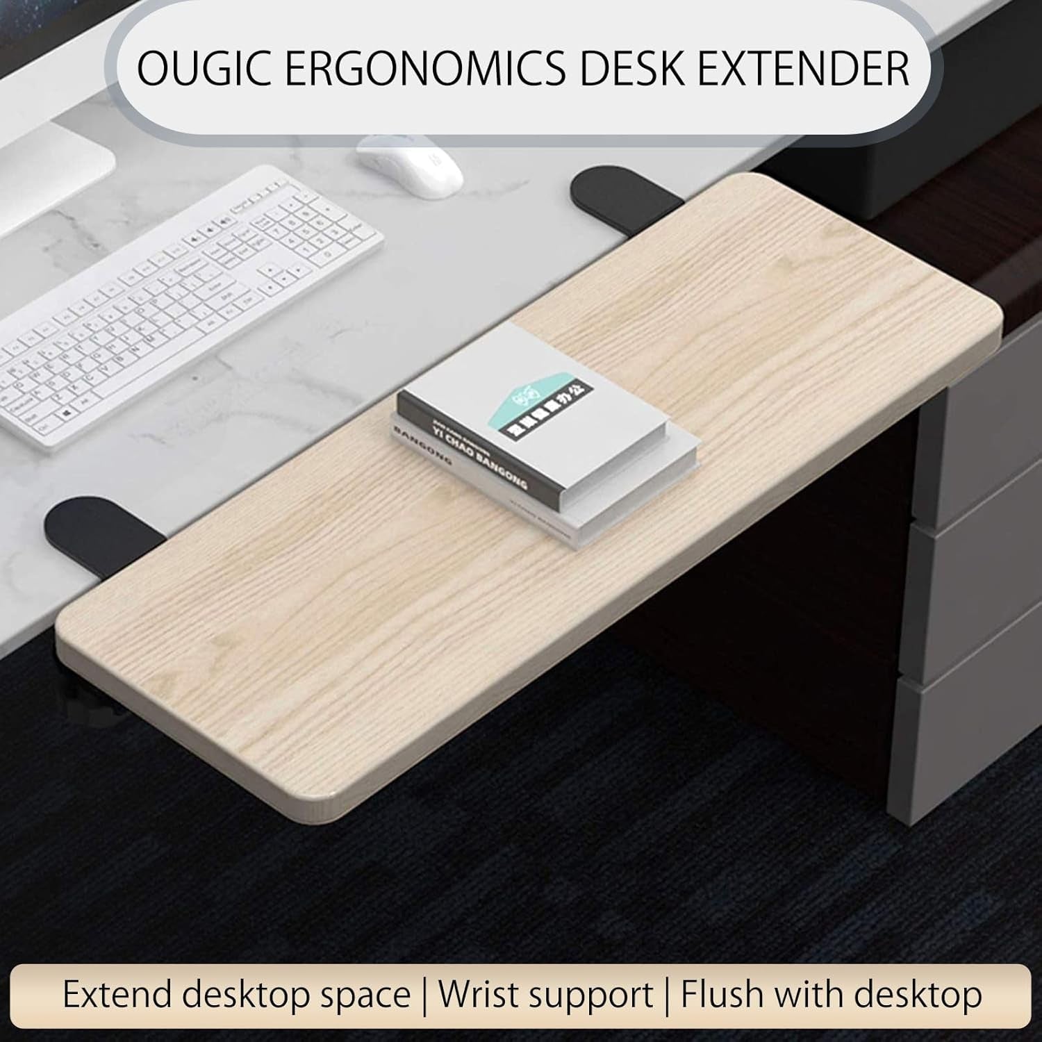 OUGIC Ergonomic Desk Extension Tray, 75X24Cm, Clamp without Punch, Keyboard Drawer Tray, Computer Armrest Table Stand