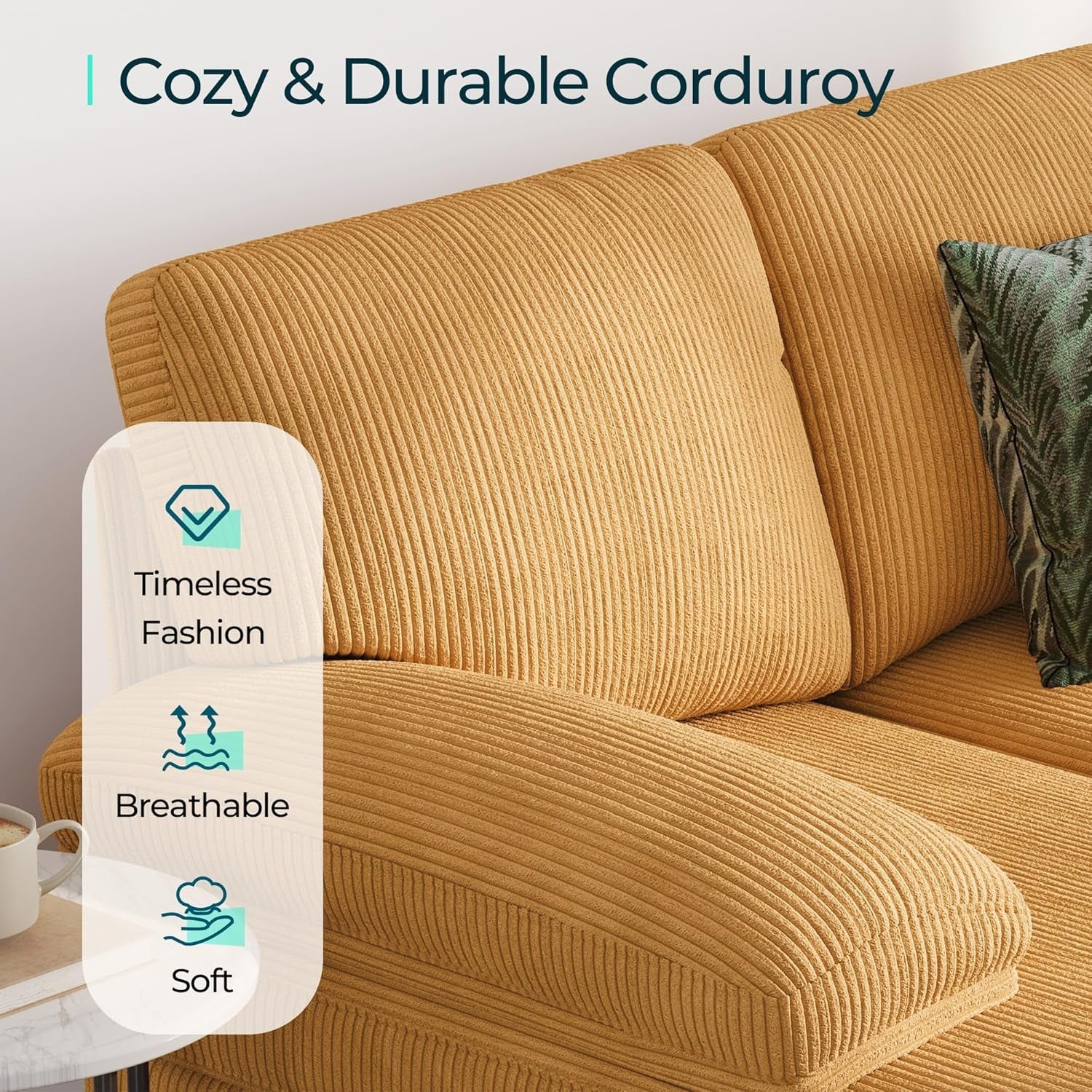 Sectional Couch, 111'' W Corduroy U Shaped Sofa with Sleepable Armrests, 4 Seat Couch with Double Chaises, Deep Sofa for Living Room, Yellow-4