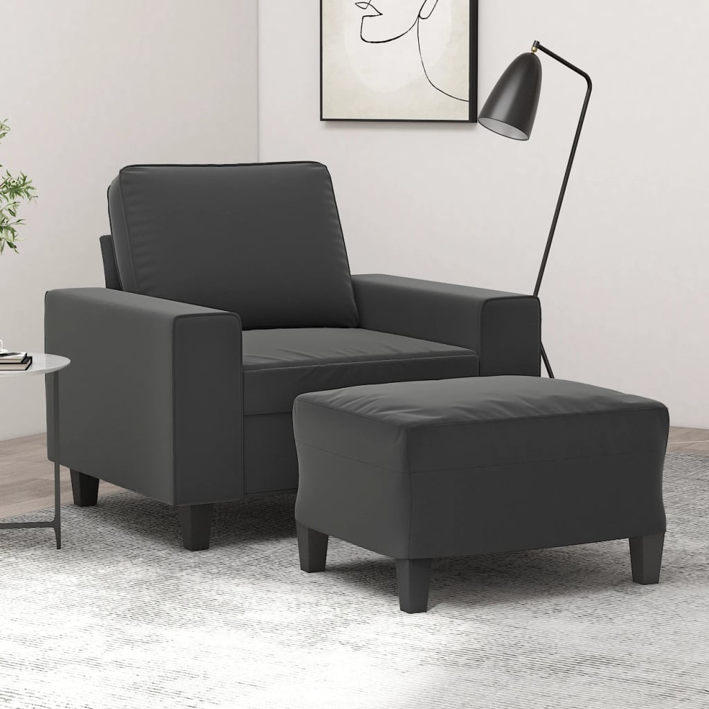 vidaXL Couch Modern Accent Upholstered Chair with Footstool Microfiber Fabric-6