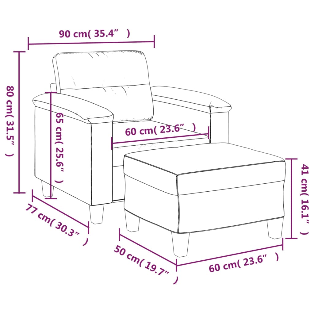 vidaXL Couch Modern Accent Upholstered Chair with Footstool Microfiber Fabric-1