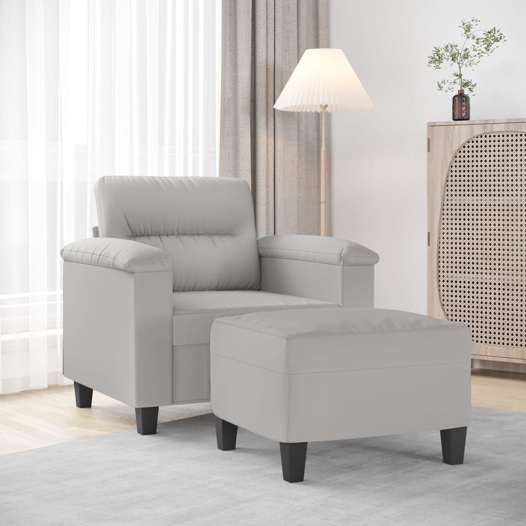 vidaXL Couch Modern Accent Upholstered Chair with Footstool Microfiber Fabric-8