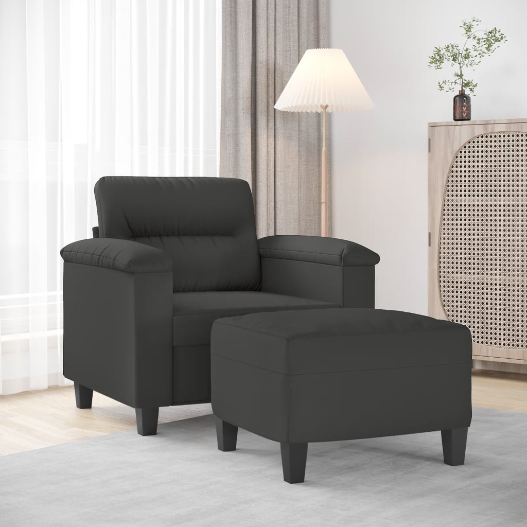 vidaXL Couch Modern Accent Upholstered Chair with Footstool Microfiber Fabric-5