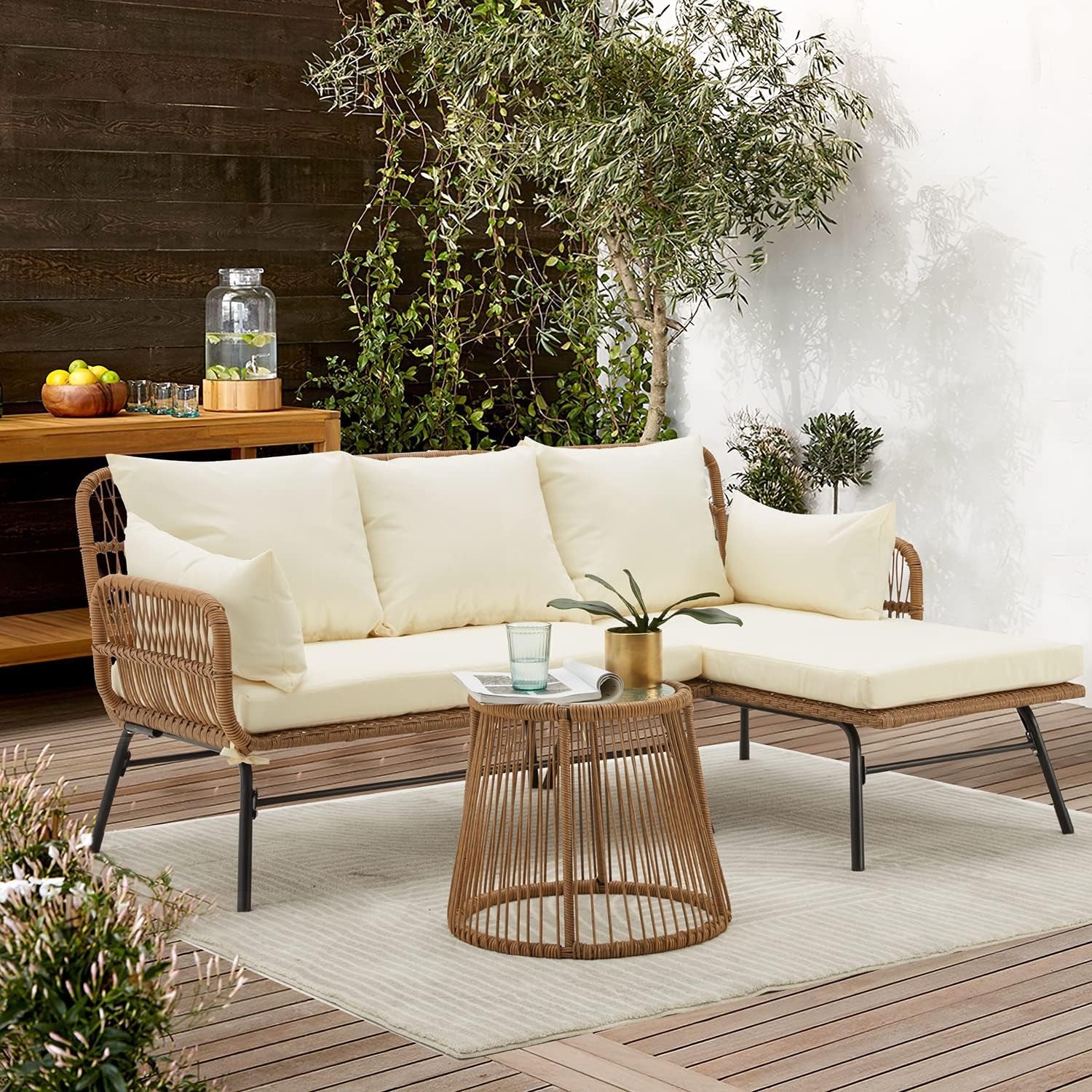 L Shaped Patio Furniture Set with Thick Cushions-1