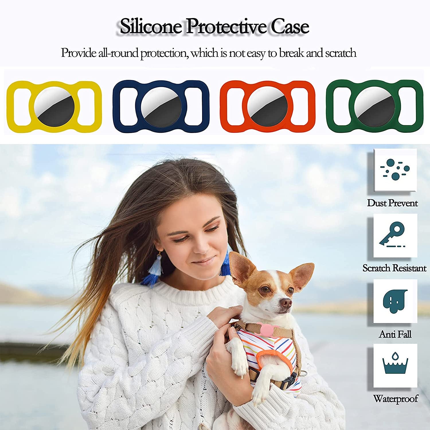 Protective Case Compatible for Airtag GPS Tracker, Fit for Dog Cat Collar Accessories Pet Loop Holder, Silicone Protective Case for Air Tag Lightweight Soft anti Scratch anti Lost(Black 1Pack)