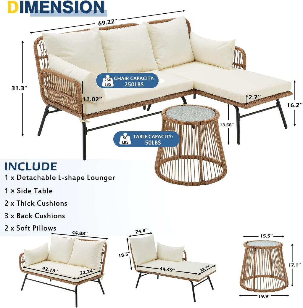 L Shaped Patio Furniture Set with Thick Cushions-2