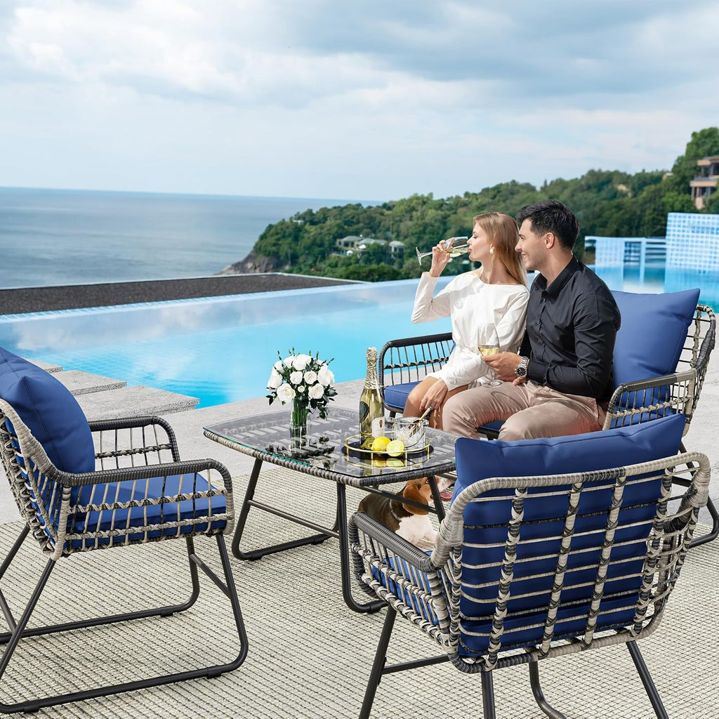 Stylish Four Piece Wicker Outdoor Bistro Furniture Set-4