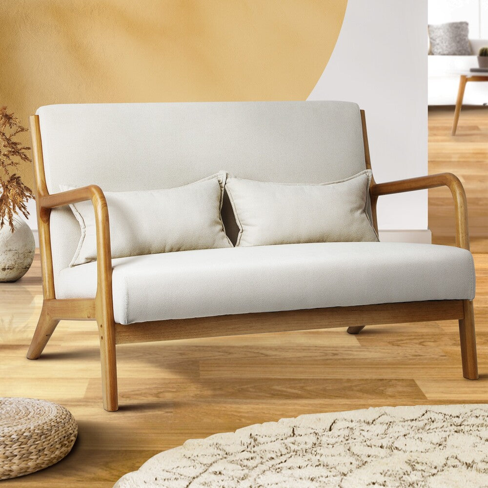 NNEED Armchair Couch Pillows 2 Seater Fabric Beige-3