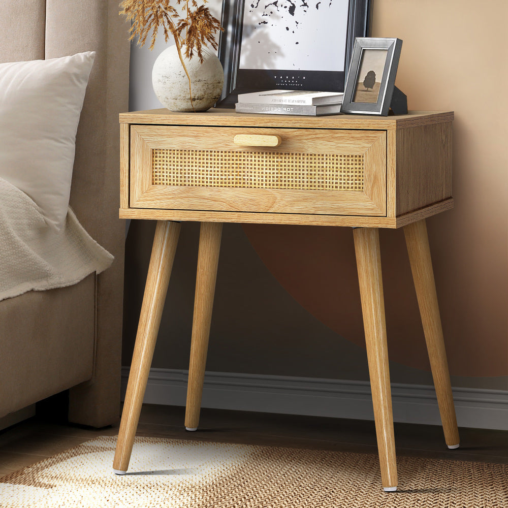 NNEED Bedside Table Wooden Rattan Furniture-3