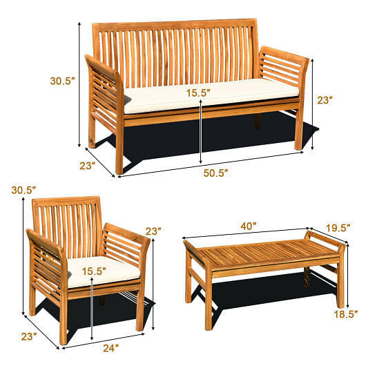 4 Pieces Outdoor Acacia Wood Sofa Furniture Set-4