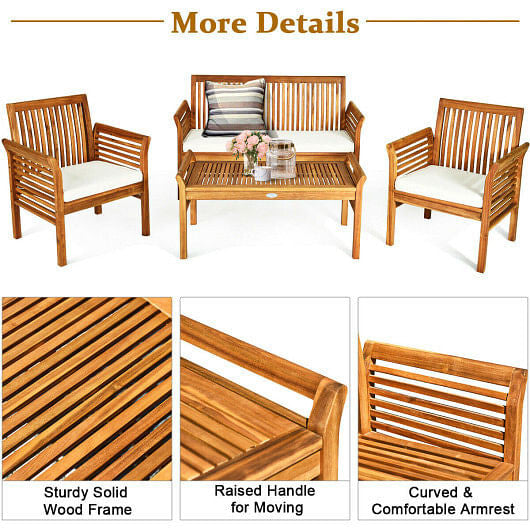 4 Pieces Outdoor Acacia Wood Sofa Furniture Set-2