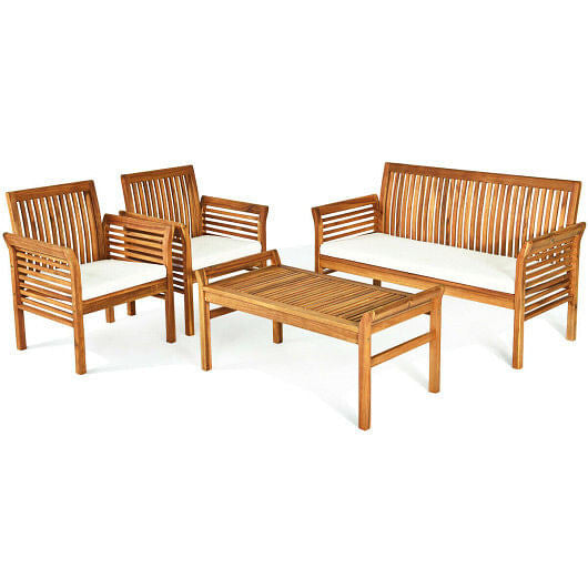 4 Pieces Outdoor Acacia Wood Sofa Furniture Set-0