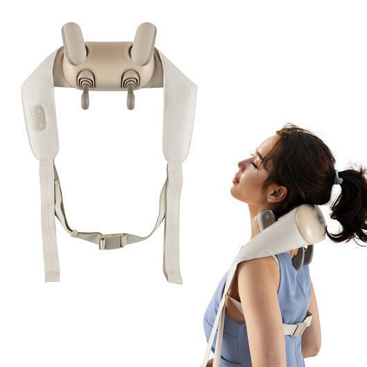 Neck Shoulder Massager with 2 Heat Levels for Pain Relief-Beige-0