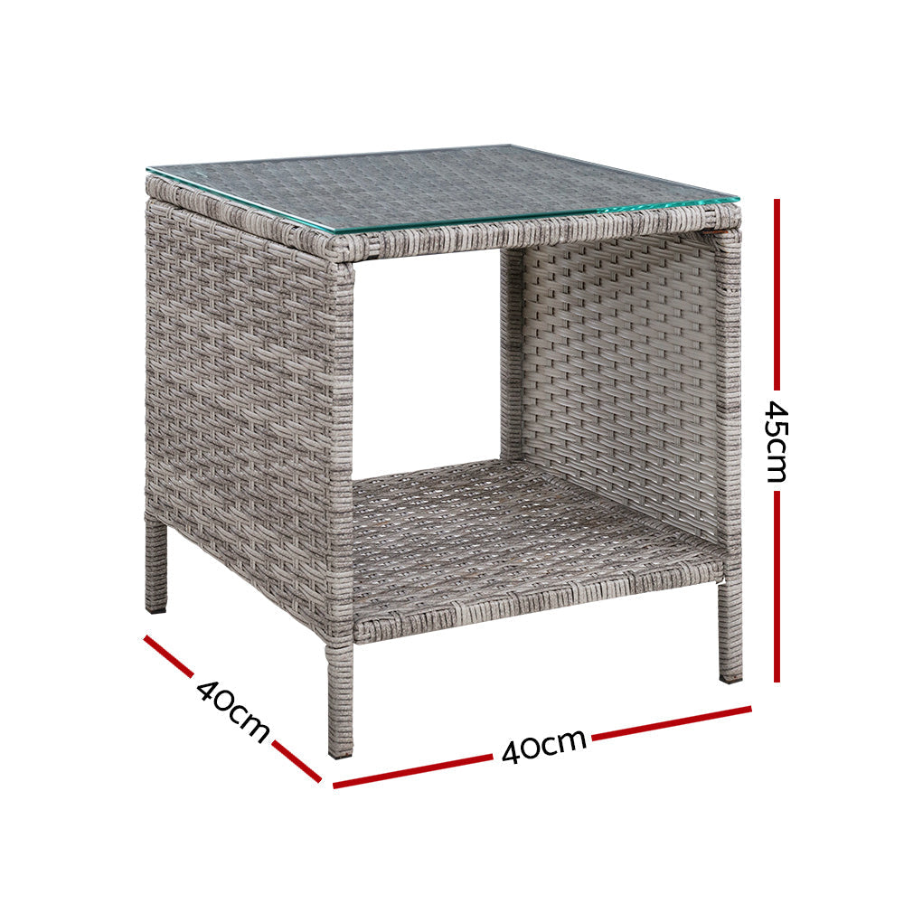 NNEDSZ Side Table Coffee Patio Outdoor Furniture Rattan Desk Indoor Garden Grey-1