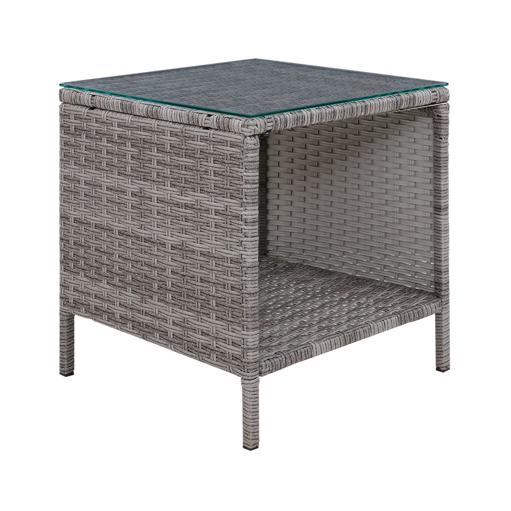NNEDSZ Side Table Coffee Patio Outdoor Furniture Rattan Desk Indoor Garden Grey-2