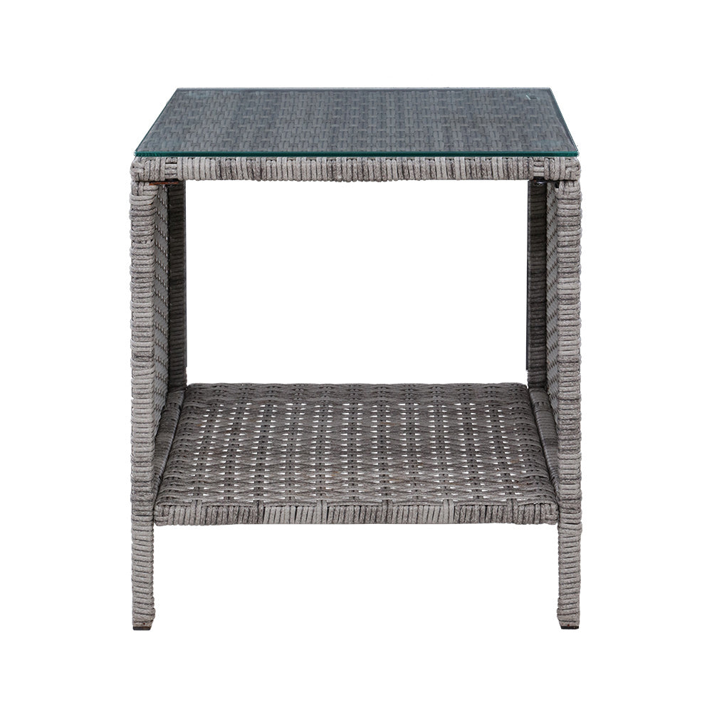 NNEDSZ Side Table Coffee Patio Outdoor Furniture Rattan Desk Indoor Garden Grey-3