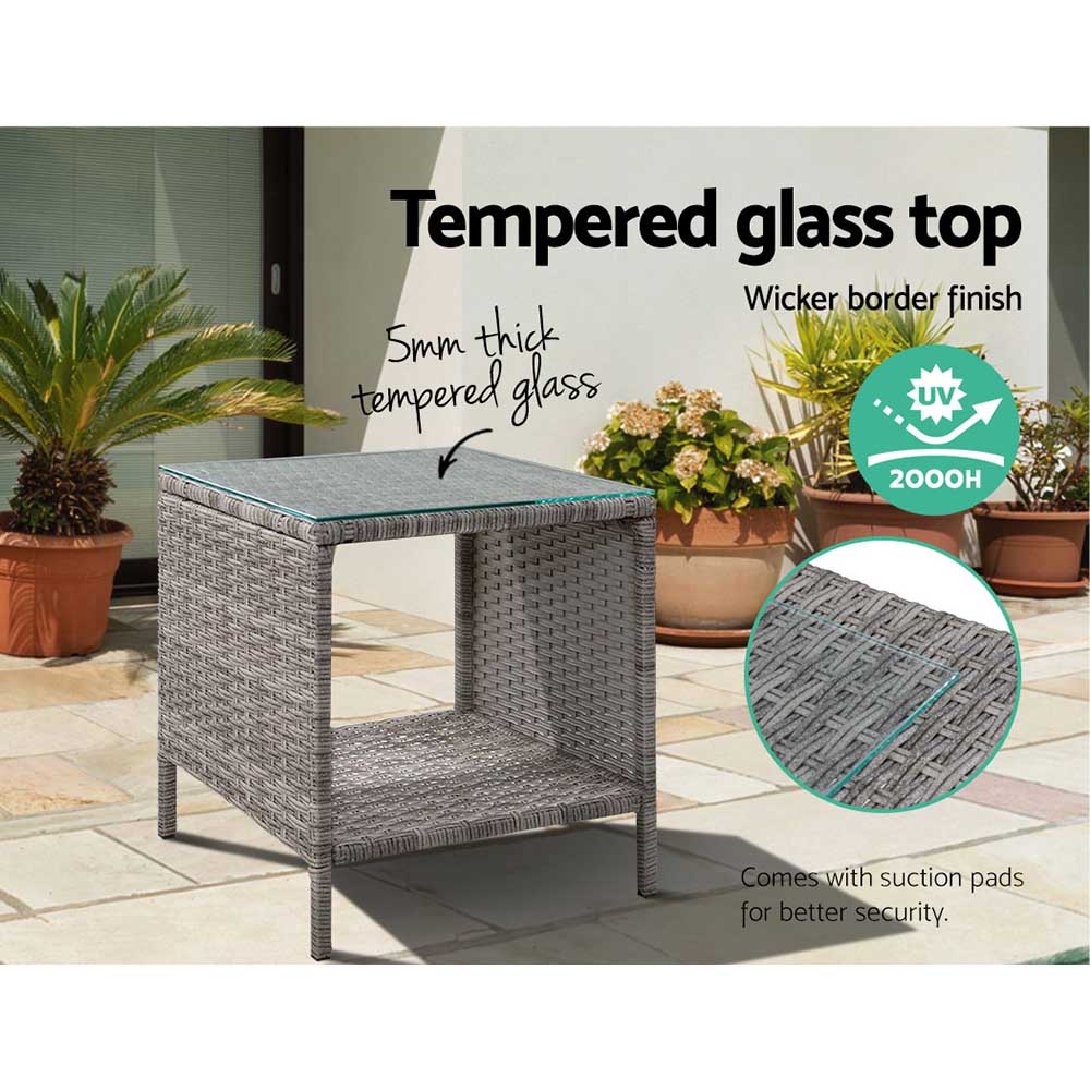 NNEDSZ Side Table Coffee Patio Outdoor Furniture Rattan Desk Indoor Garden Grey-4