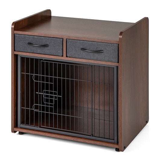 Dog Crate Furniture Indoor Dog Cage with 2 Fabric Drawers End Table-2
