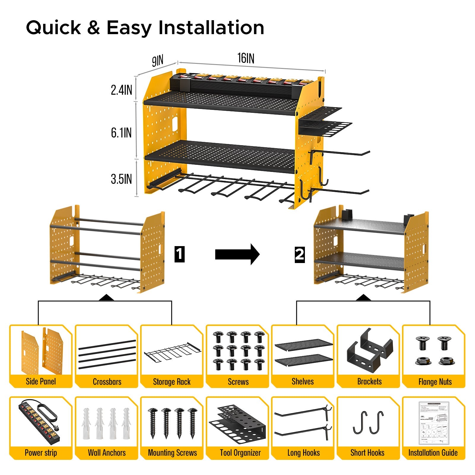 Power Tool Organizer Wall Mount, Cordless Drill Holder with 8-Outlet Power Strip, Modular Garage Organization Storage Rack 36 Months Warranty-3