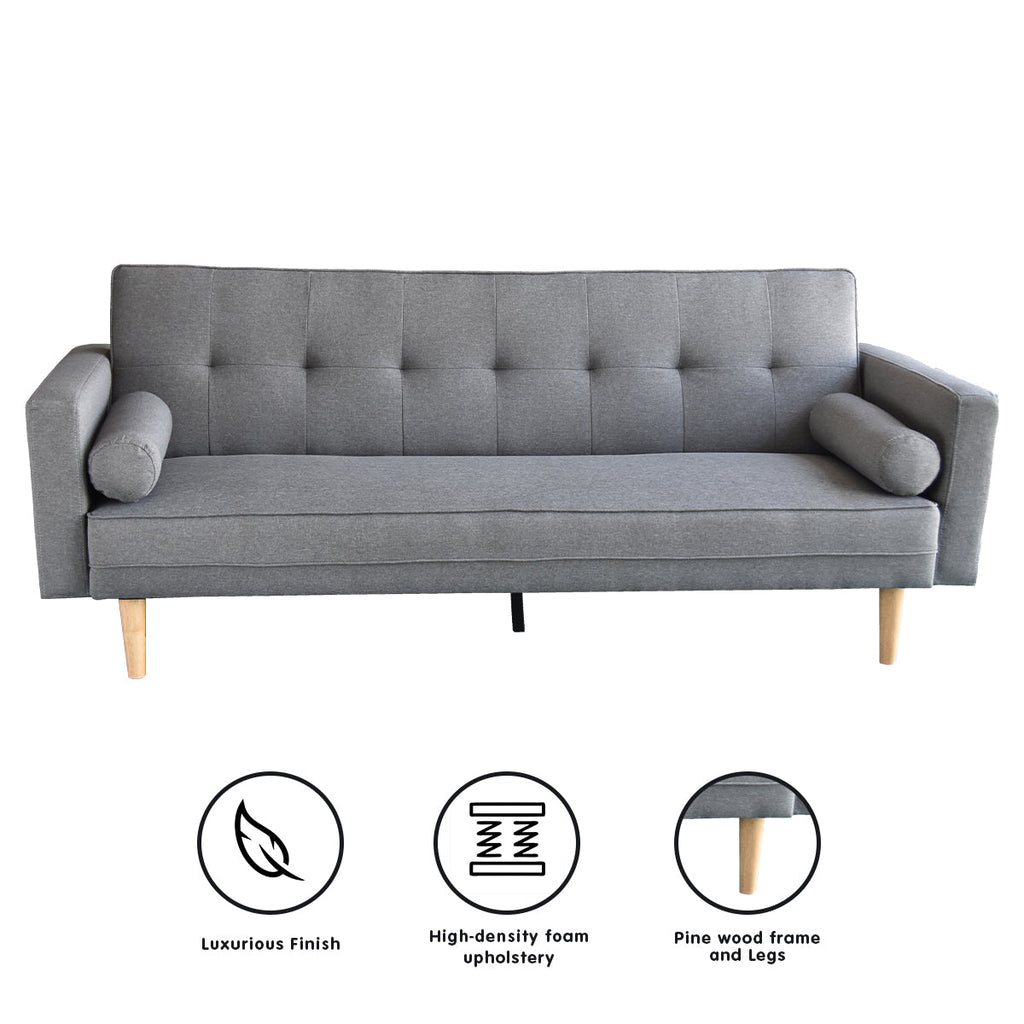 NNEDSZ Sarantino Madison Sofa Bed Lounge Couch Futon Furniture Home Light Grey Linen Suite-1
