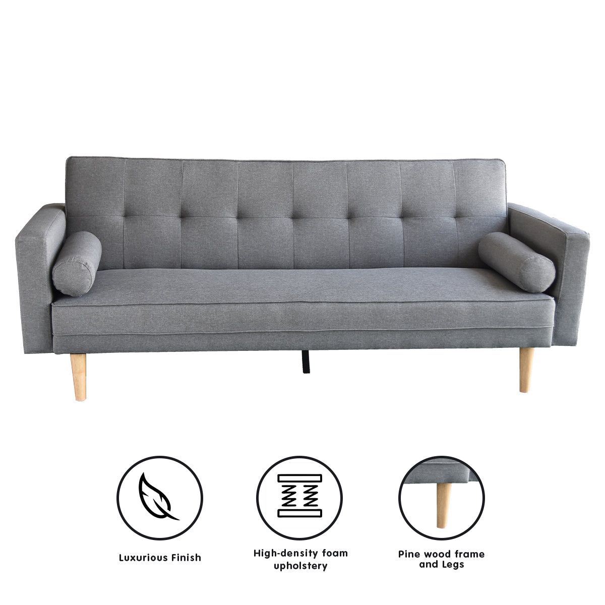 NNEDSZ Sarantino Madison Sofa Bed Lounge Couch Futon Furniture Home Light Grey Linen Suite-1