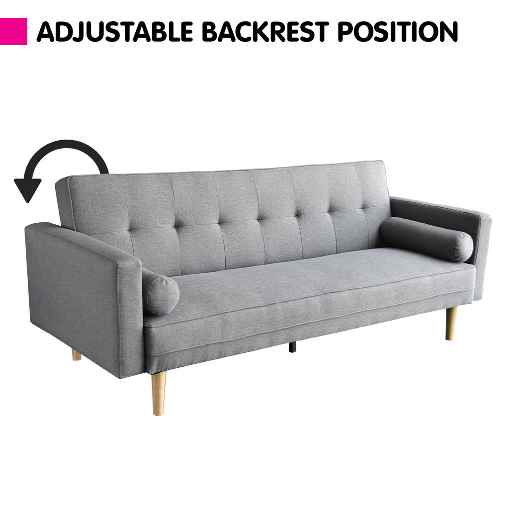 NNEDSZ Sarantino Madison Sofa Bed Lounge Couch Futon Furniture Home Light Grey Linen Suite-2