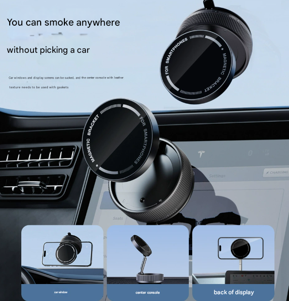 NNEDSZ Black Magnetic Car Phone Mount - 66x66x34mm with Adjustable Bracket for Easy Smartphone Access-1