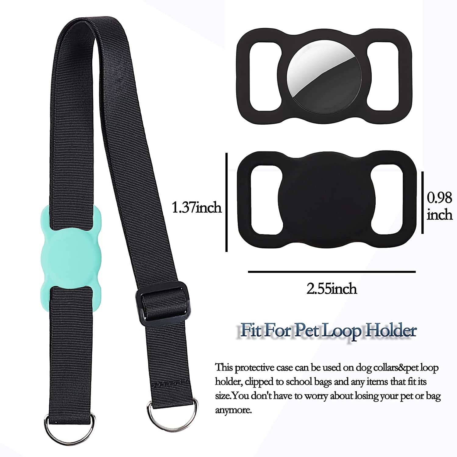 Protective Case Compatible for Airtag GPS Tracker, Fit for Dog Cat Collar Accessories Pet Loop Holder, Silicone Protective Case for Air Tag Lightweight Soft anti Scratch anti Lost(Black 1Pack)