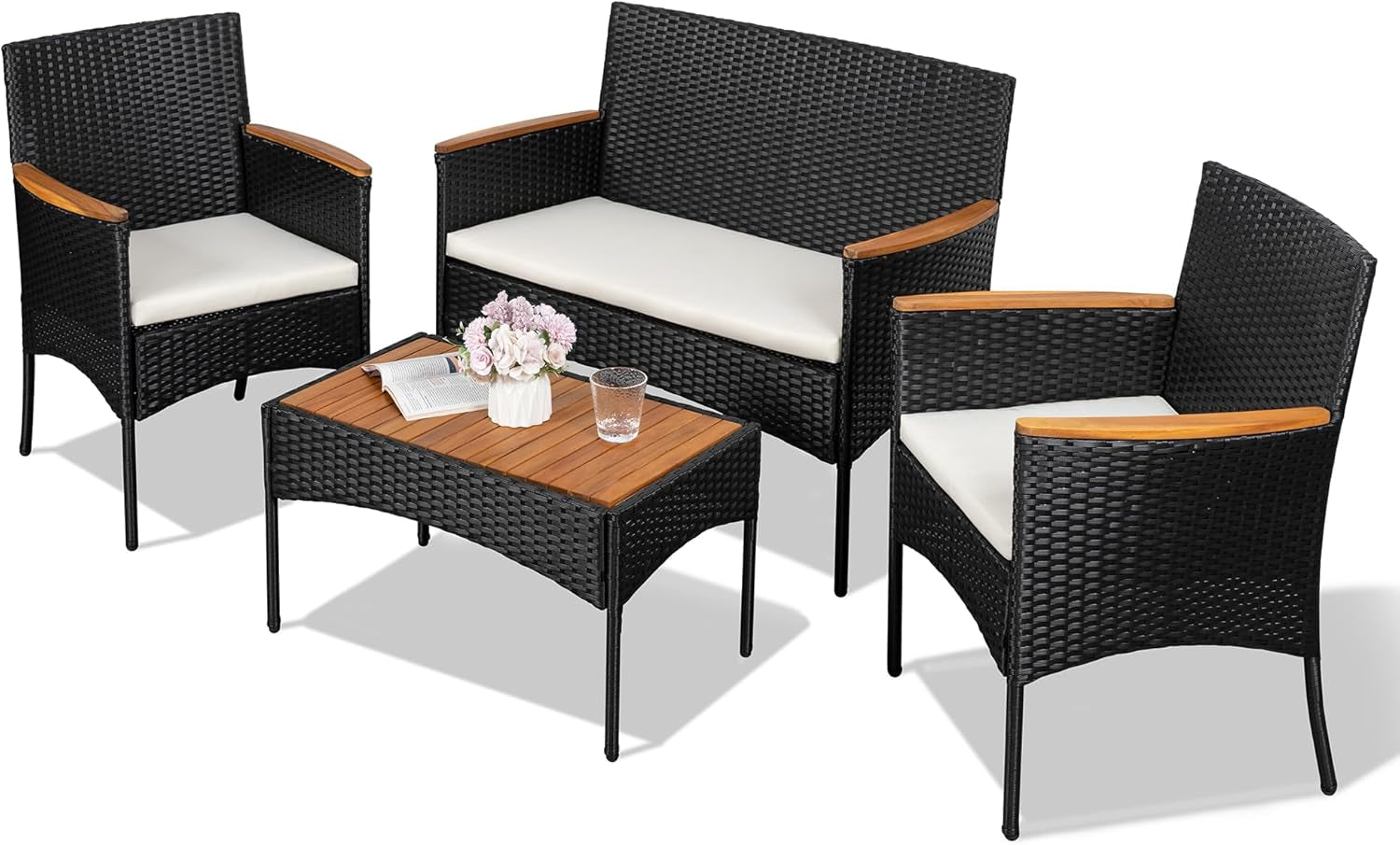 Outdoor Wicker Patio Furniture Set with Cushions-0