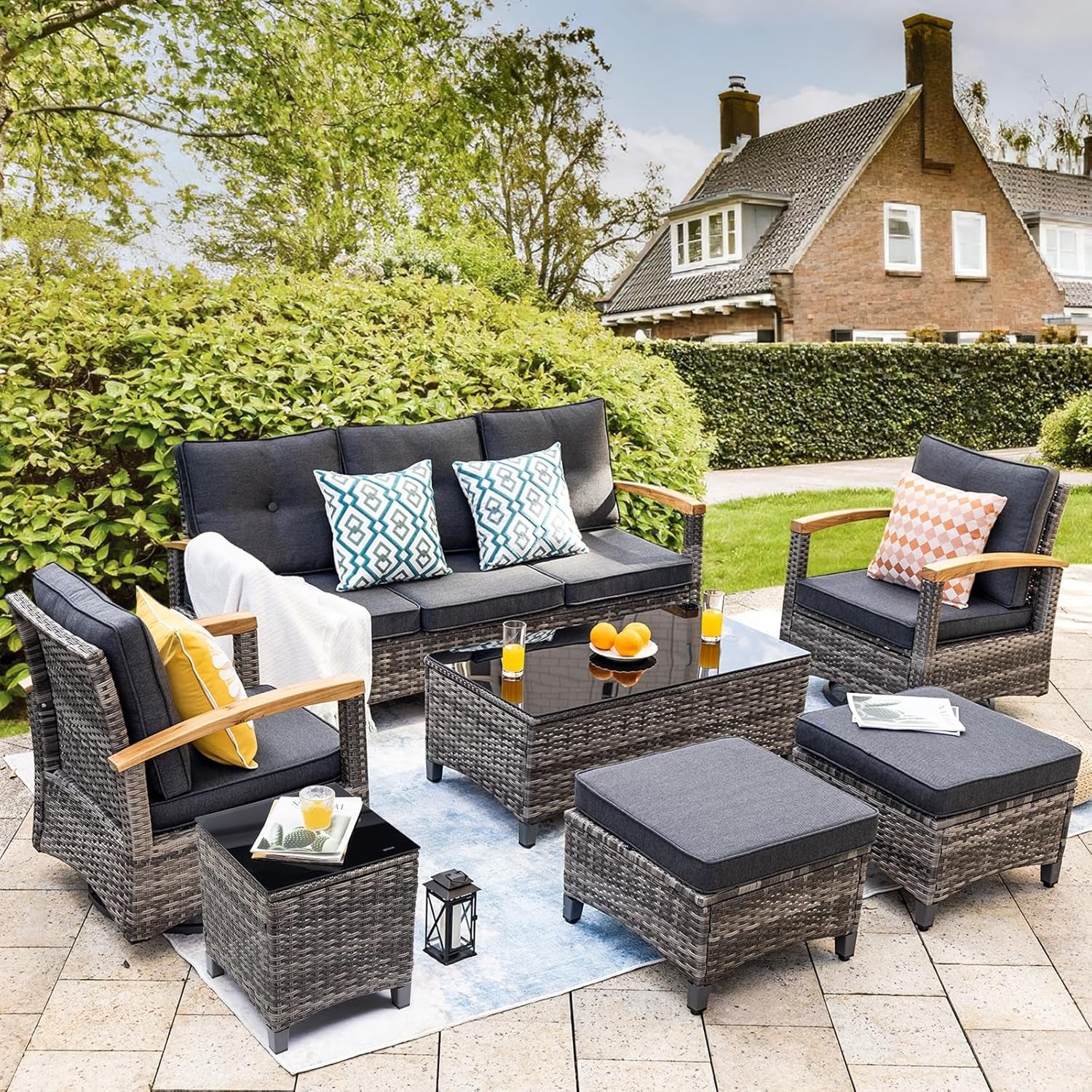 Outdoor Rattan Patio Furniture Set with Swivel Rockers-0