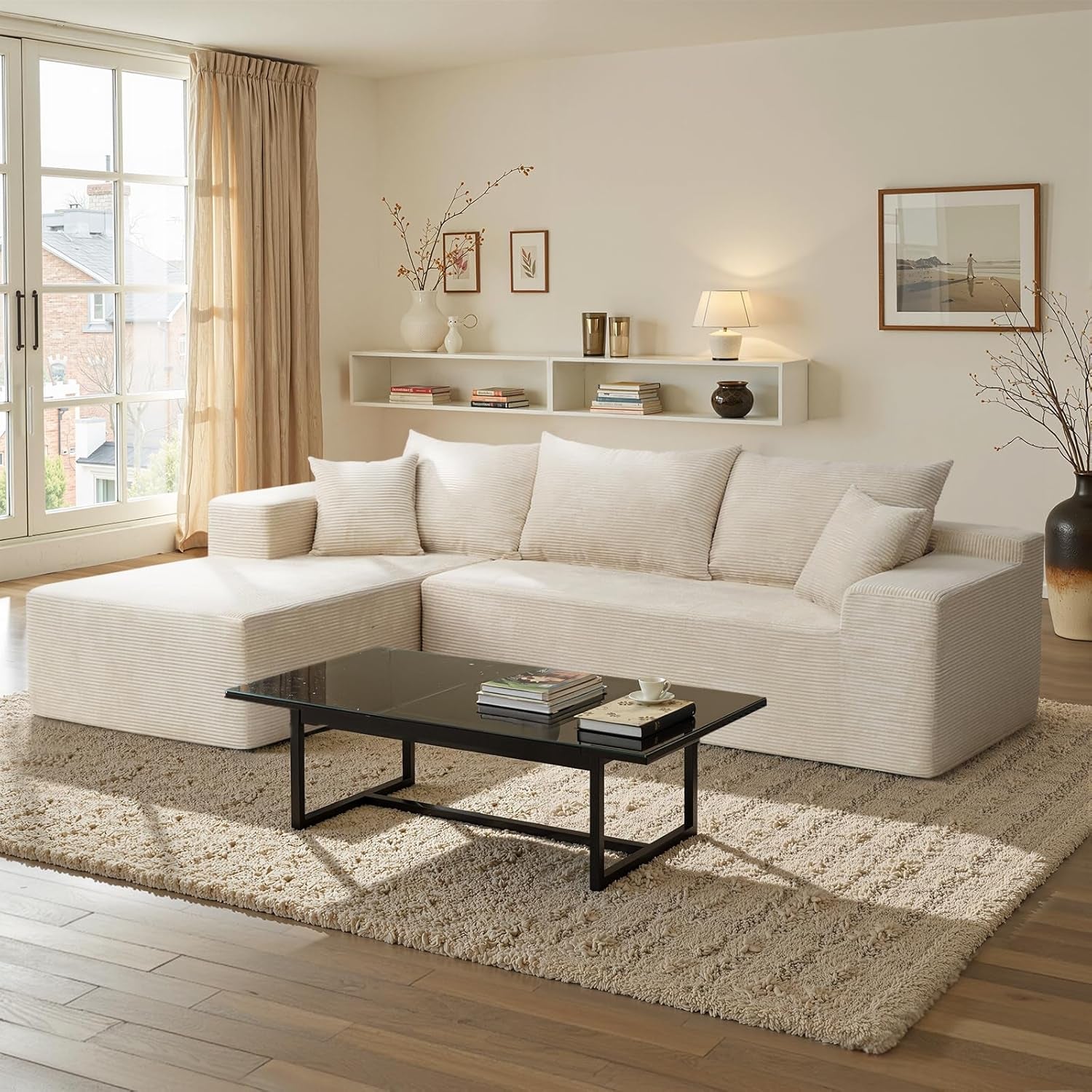 Beige L-Shape Modular Sectional Couch for Living Room-0